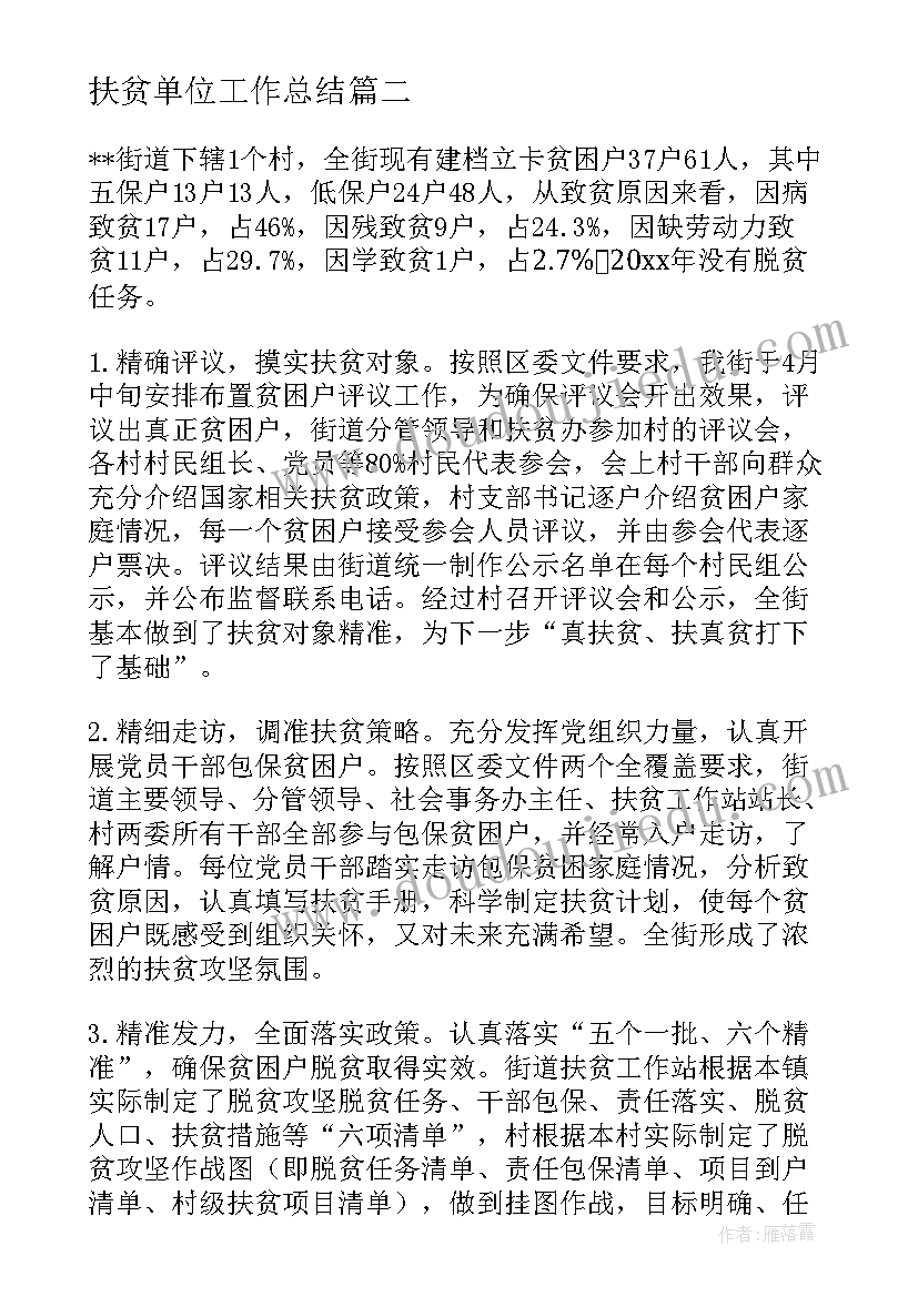 最新扶贫单位工作总结(汇总10篇)