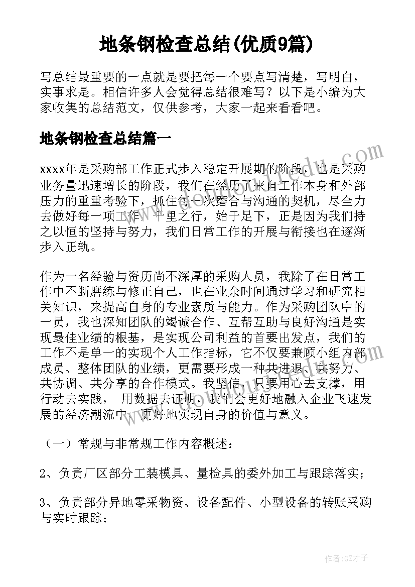 地条钢检查总结(优质9篇)