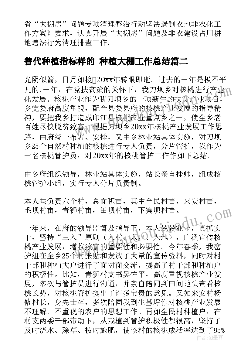 2023年替代种植指标样的 种植大棚工作总结(模板5篇)