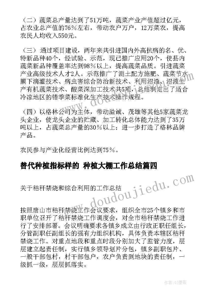 2023年替代种植指标样的 种植大棚工作总结(模板5篇)