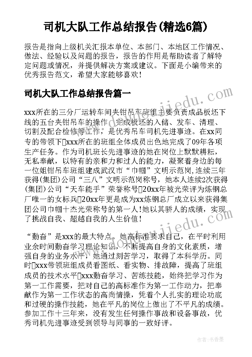 司机大队工作总结报告(精选6篇)