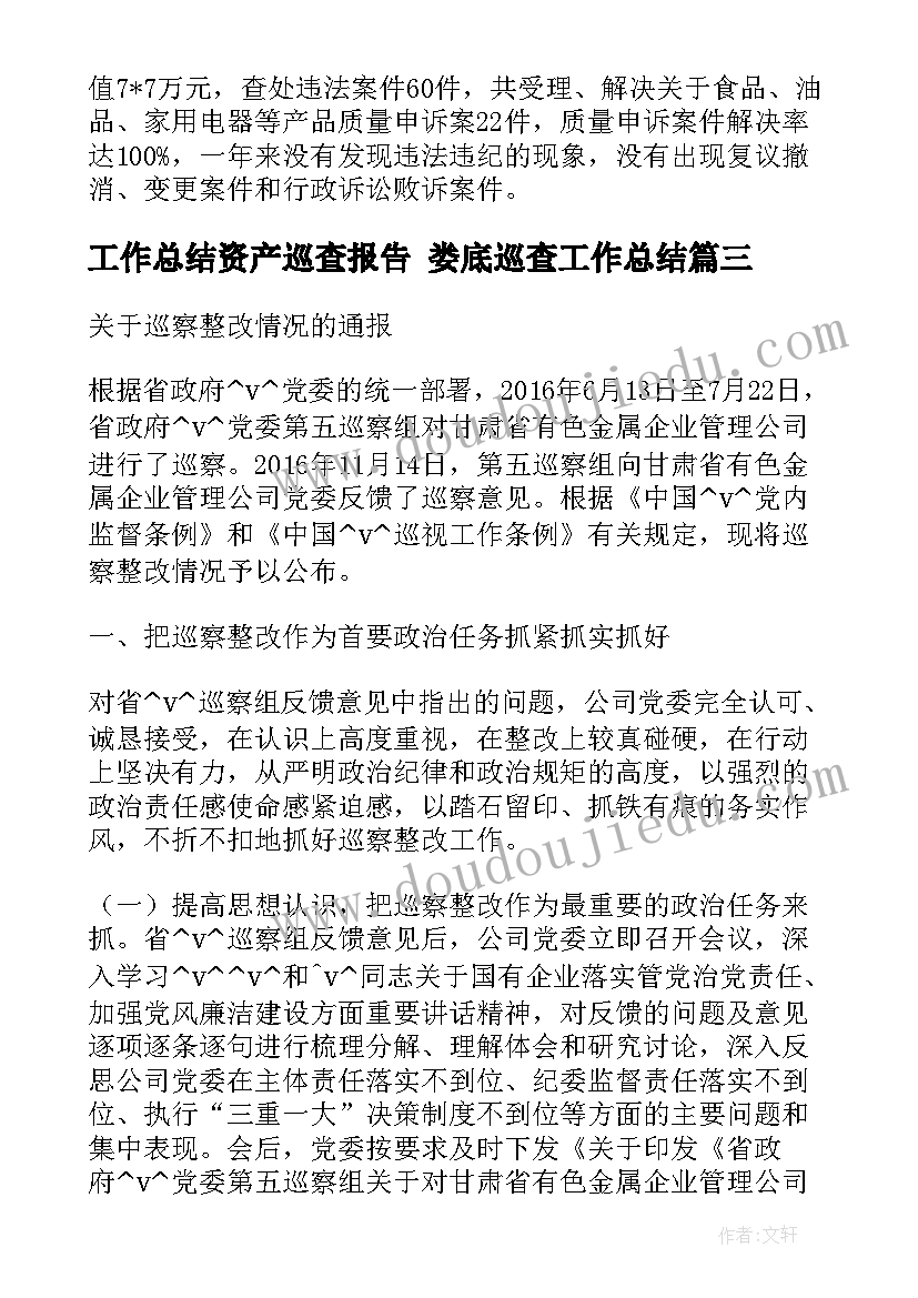 最新工作总结资产巡查报告 娄底巡查工作总结(优质6篇)