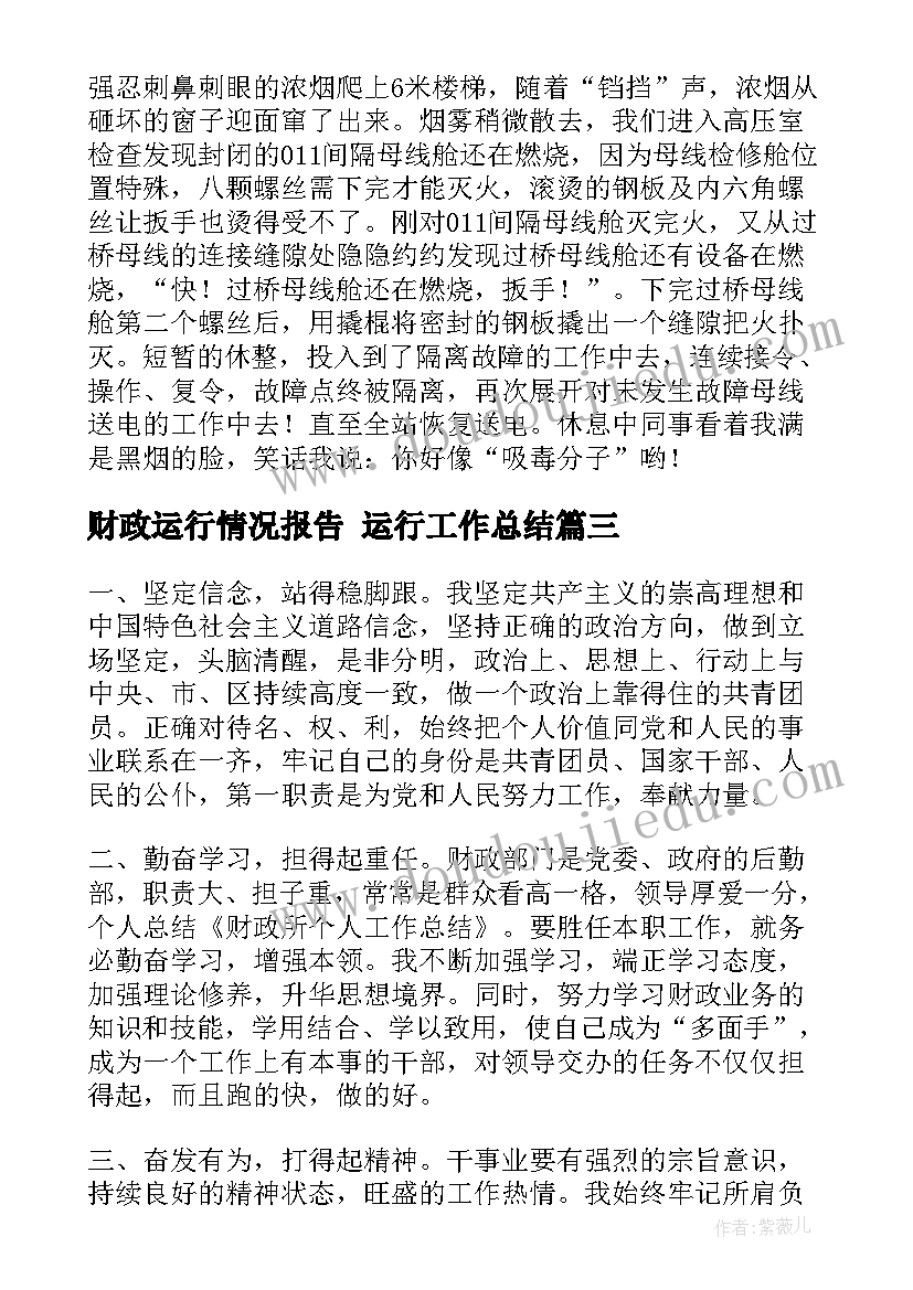 财政运行情况报告 运行工作总结(模板7篇)