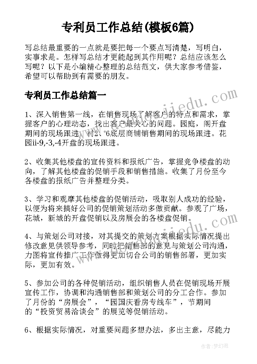 专利员工作总结(模板6篇)