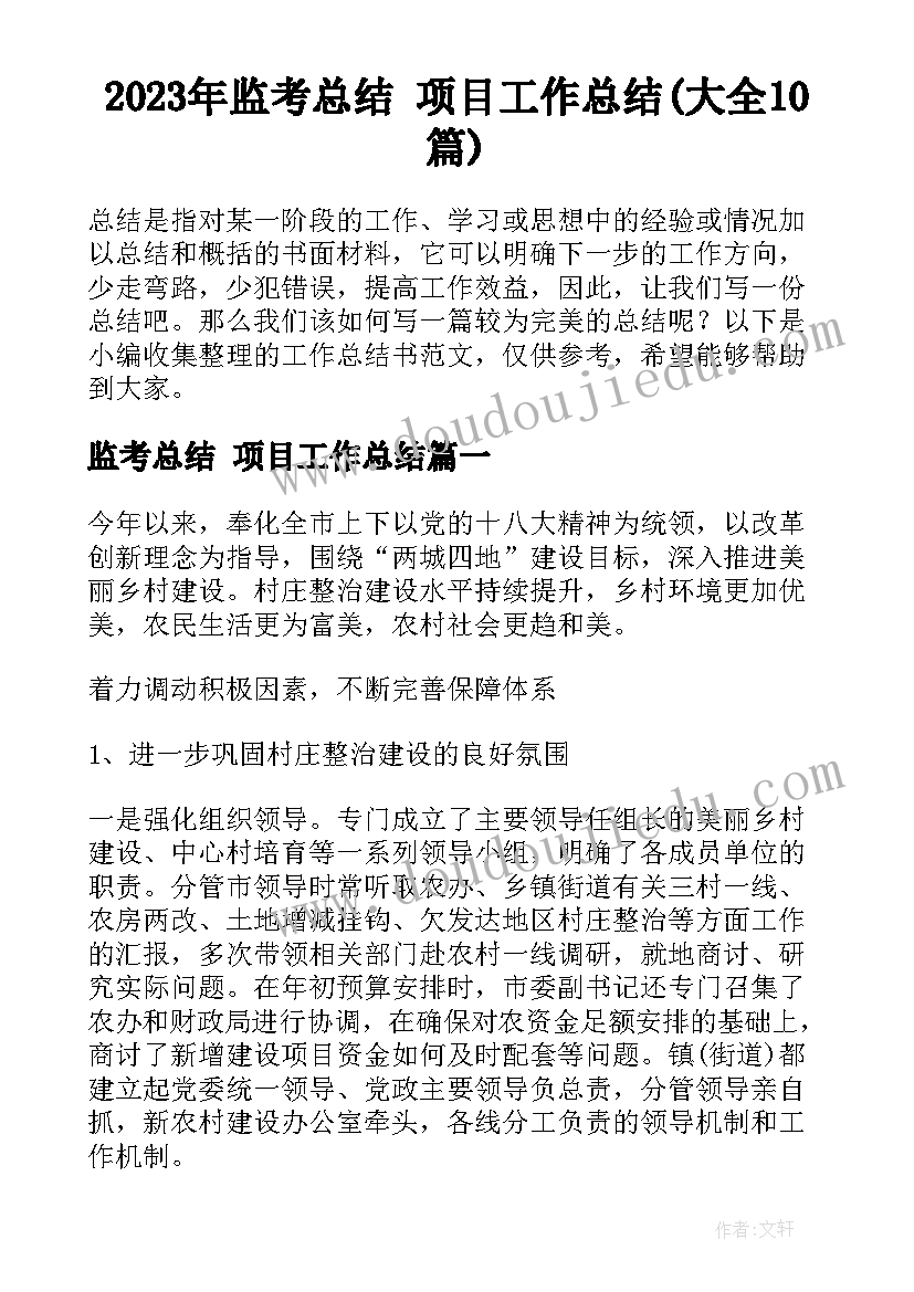 2023年监考总结 项目工作总结(大全10篇)