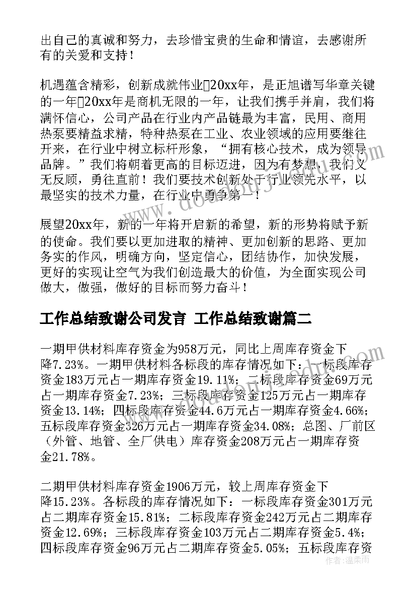 最新工作总结致谢公司发言 工作总结致谢(优质8篇)