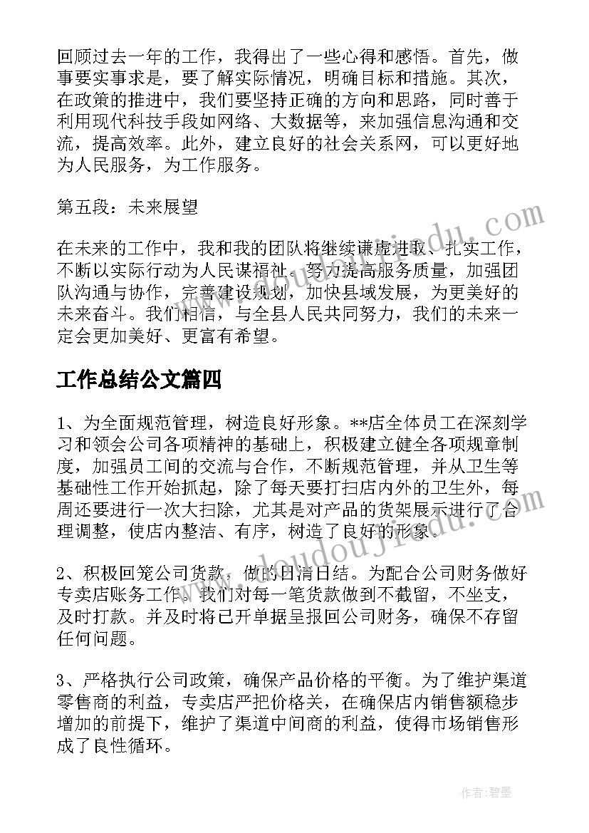 最新工作总结公文(实用9篇)