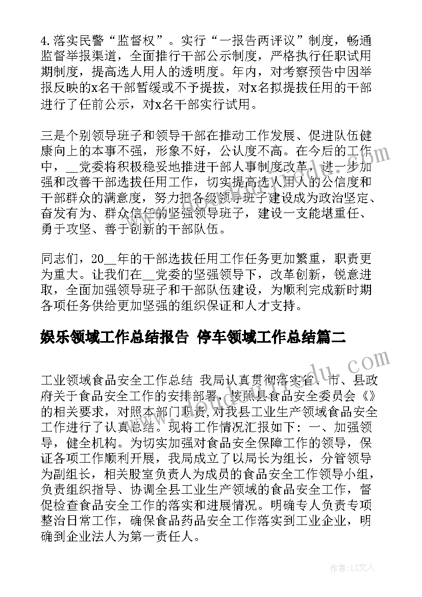 娱乐领域工作总结报告 停车领域工作总结(实用10篇)