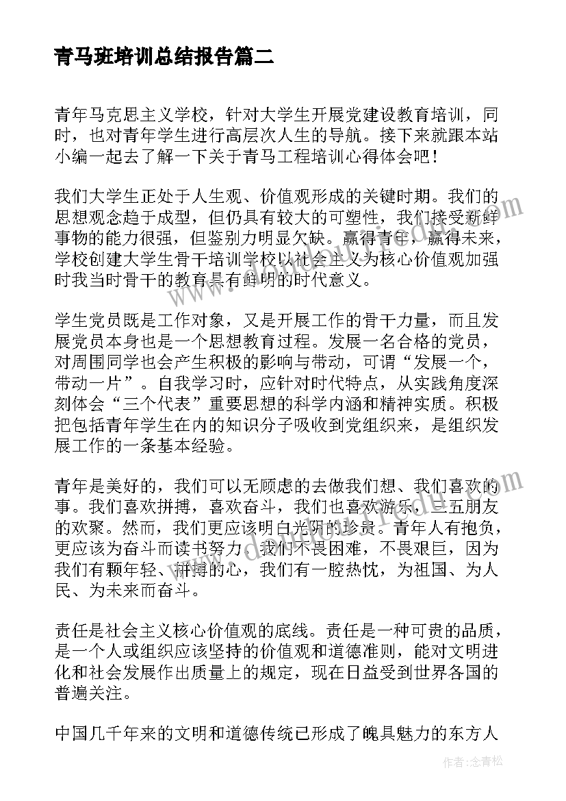 2023年青马班培训总结报告(优秀7篇)