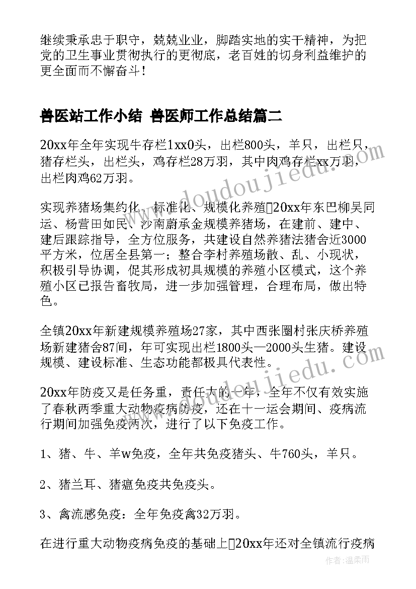 最新兽医站工作小结 兽医师工作总结(通用5篇)