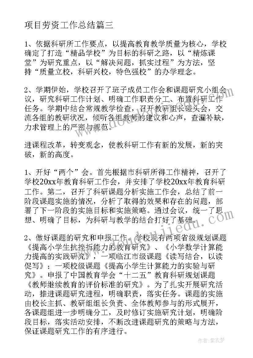 最新项目劳资工作总结(优质5篇)