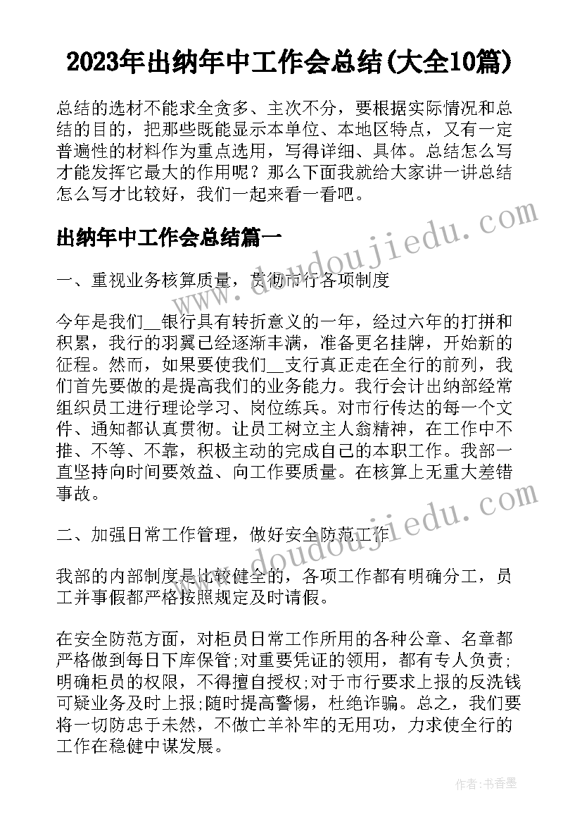 2023年出纳年中工作会总结(大全10篇)