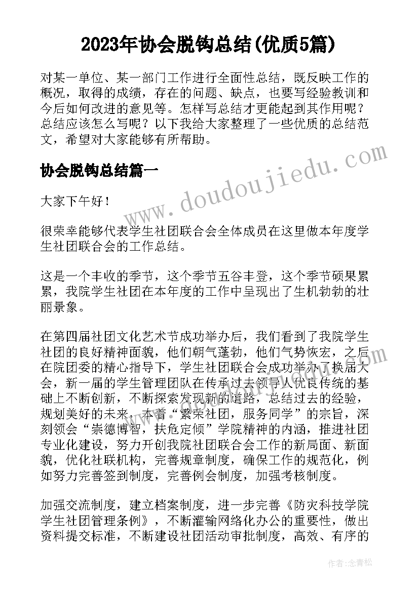 2023年协会脱钩总结(优质5篇)