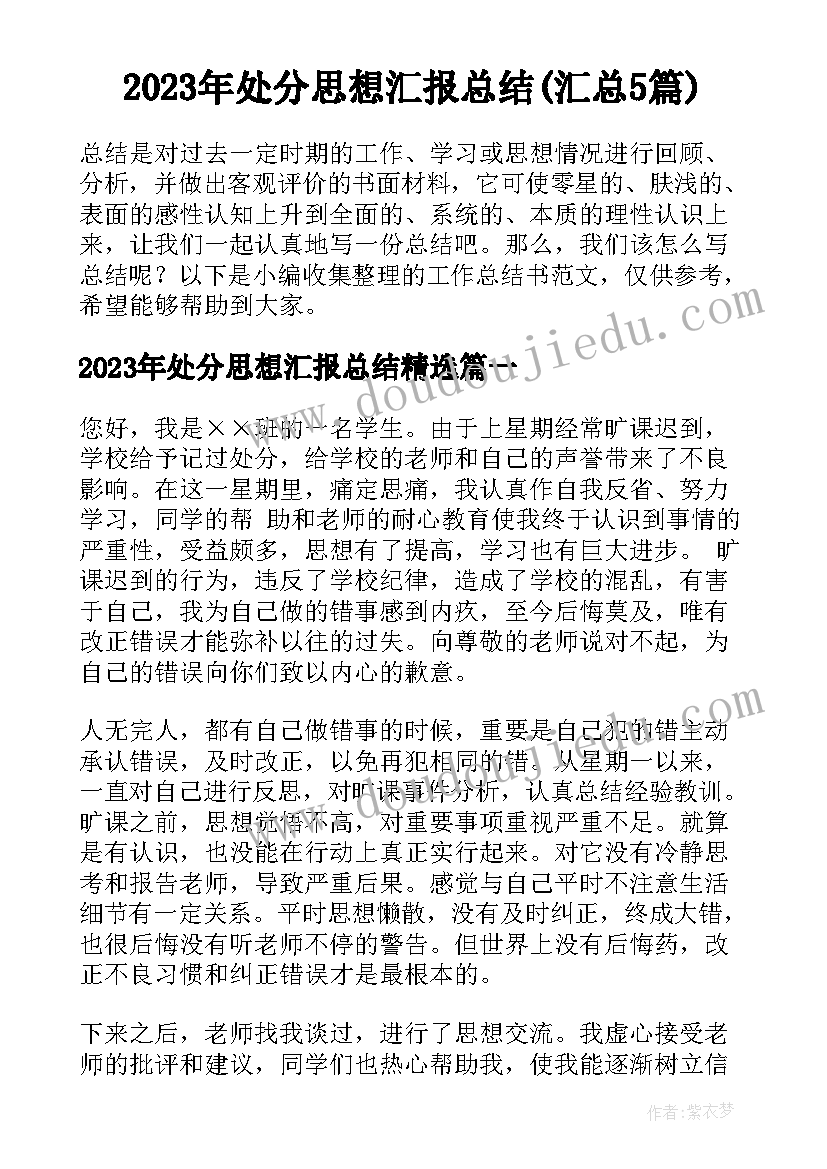 2023年处分思想汇报总结(汇总5篇)