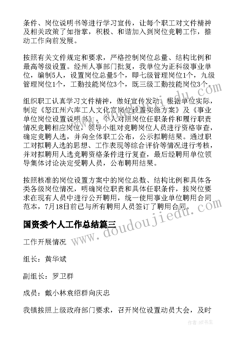 2023年国资委个人工作总结(汇总5篇)