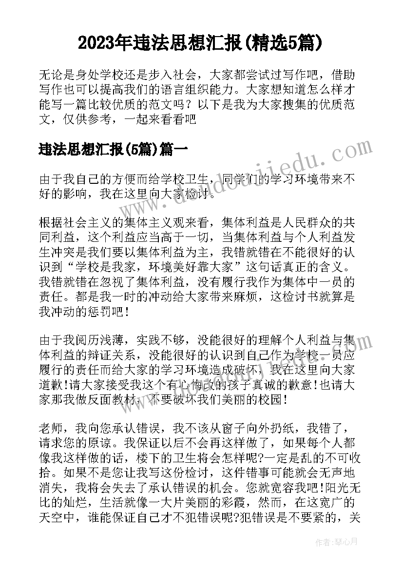 2023年违法思想汇报(精选5篇)