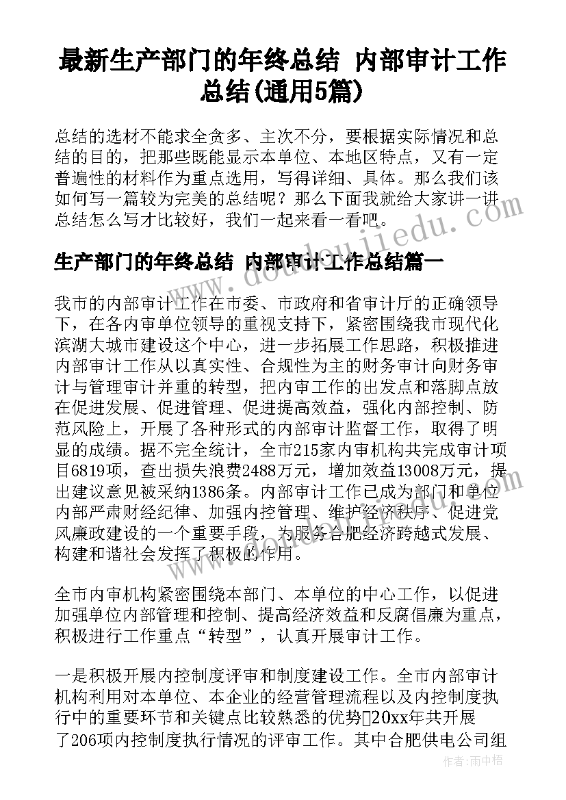 最新生产部门的年终总结 内部审计工作总结(通用5篇)