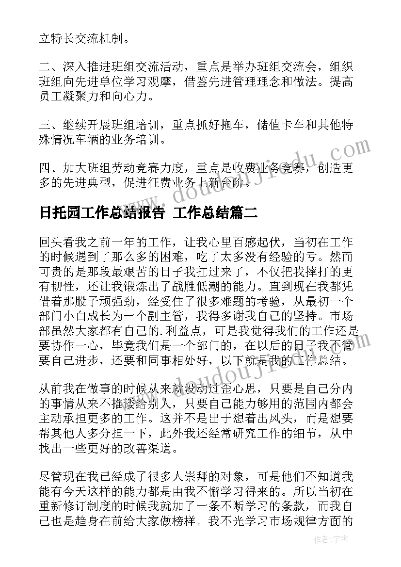 日托园工作总结报告 工作总结(精选8篇)