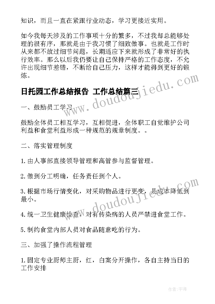 日托园工作总结报告 工作总结(精选8篇)