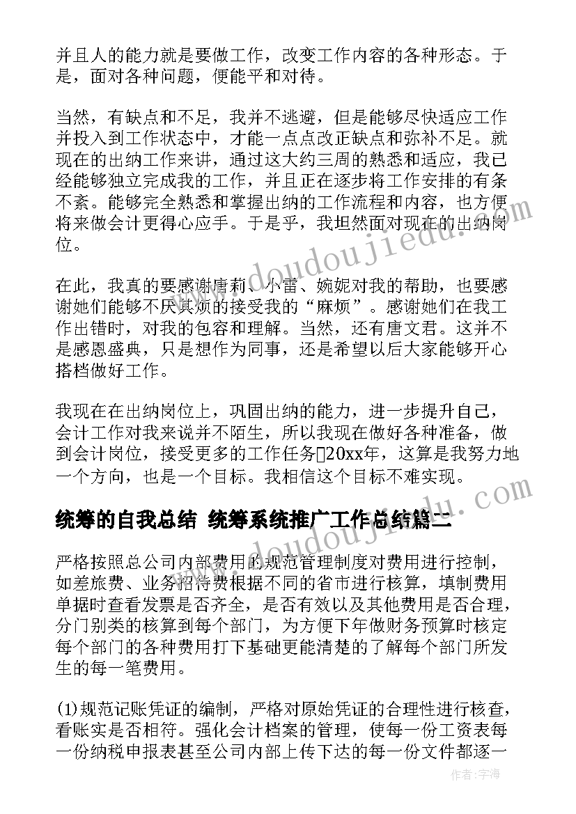 统筹的自我总结 统筹系统推广工作总结(汇总7篇)