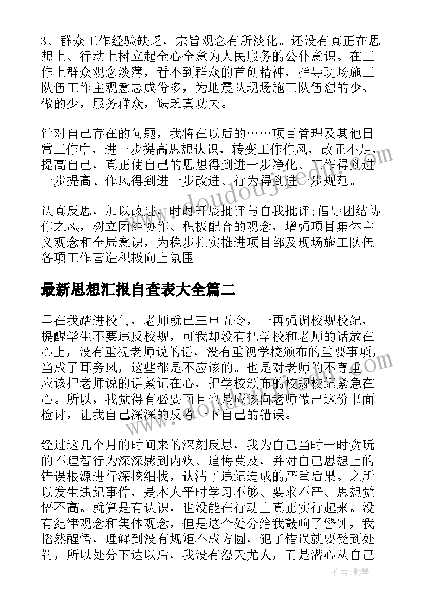 思想汇报自查表(大全5篇)