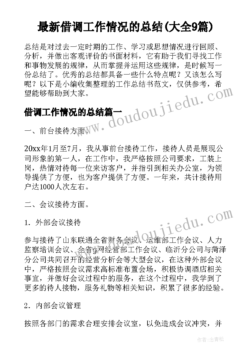 最新借调工作情况的总结(大全9篇)