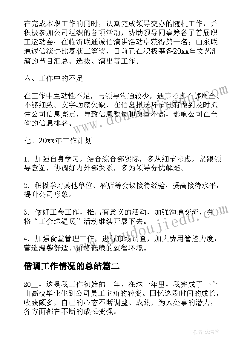 最新借调工作情况的总结(大全9篇)