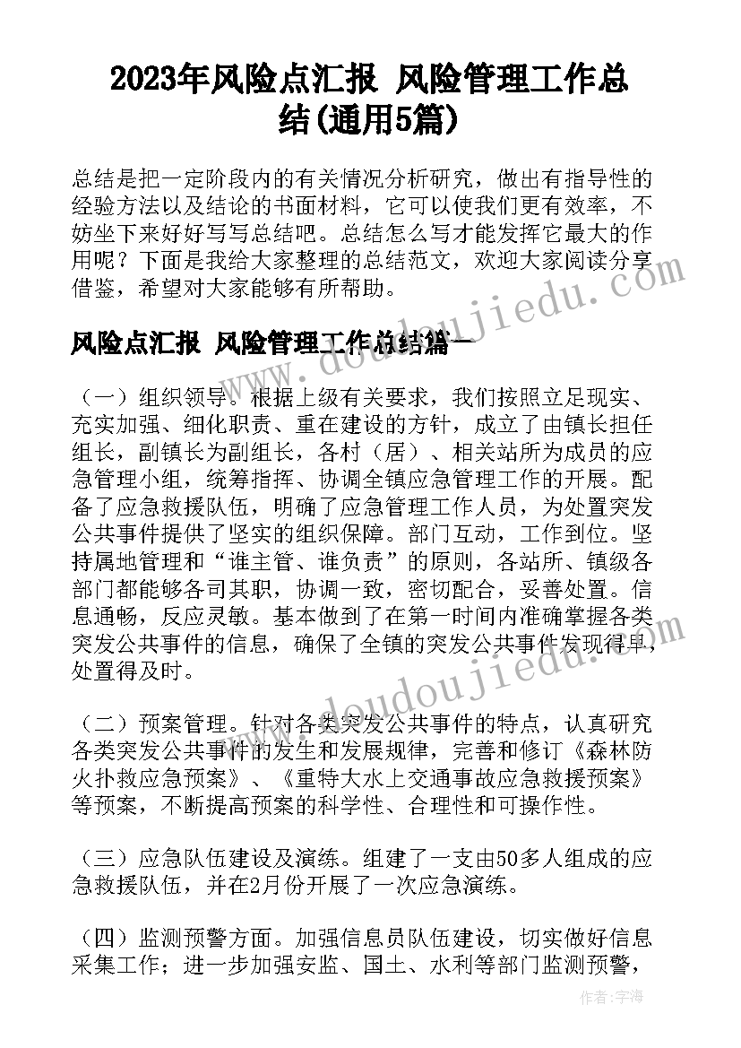 2023年风险点汇报 风险管理工作总结(通用5篇)