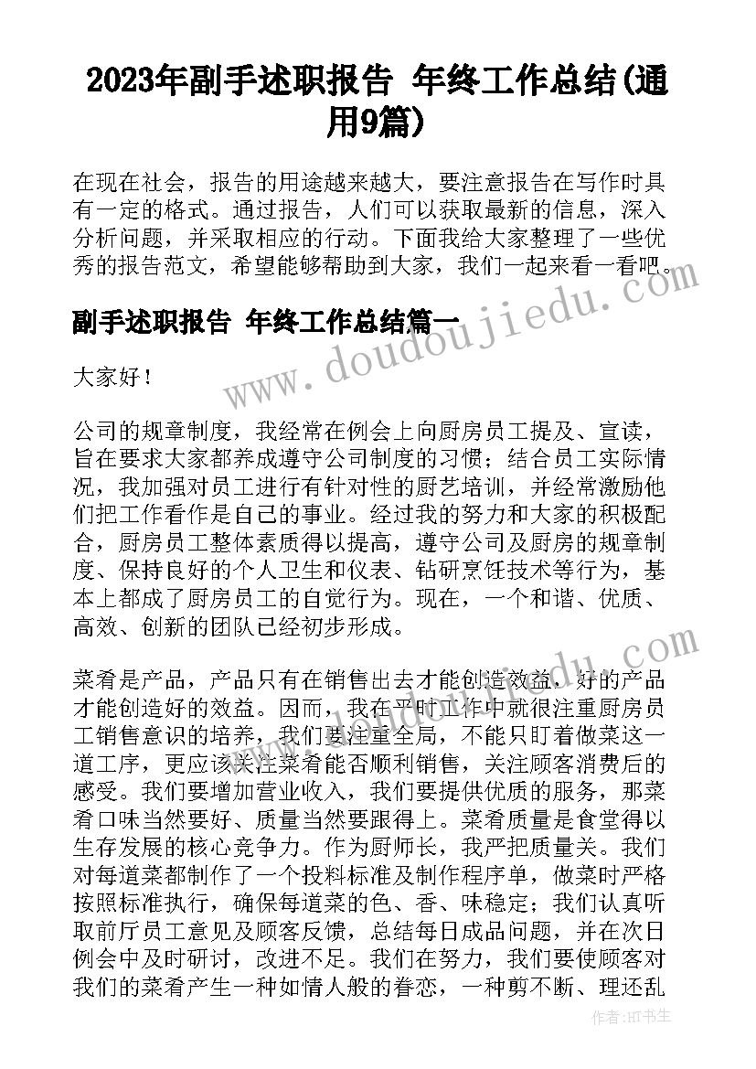 2023年副手述职报告 年终工作总结(通用9篇)