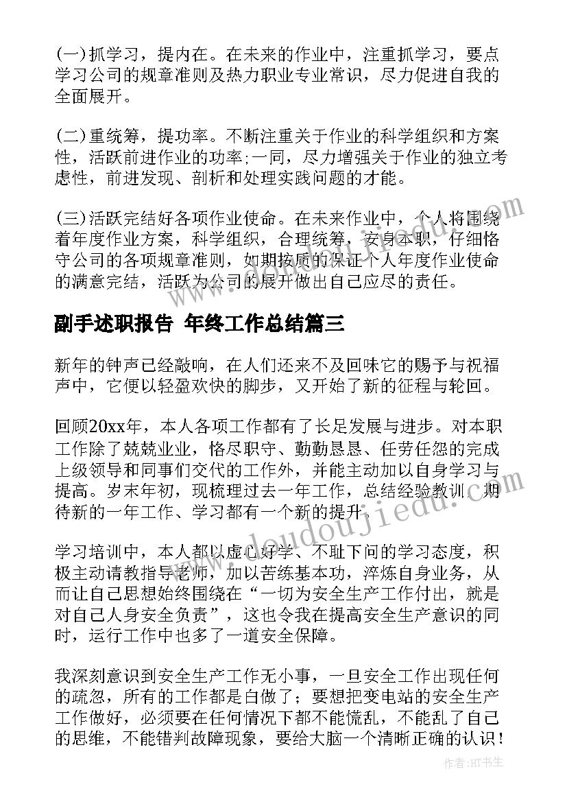 2023年副手述职报告 年终工作总结(通用9篇)