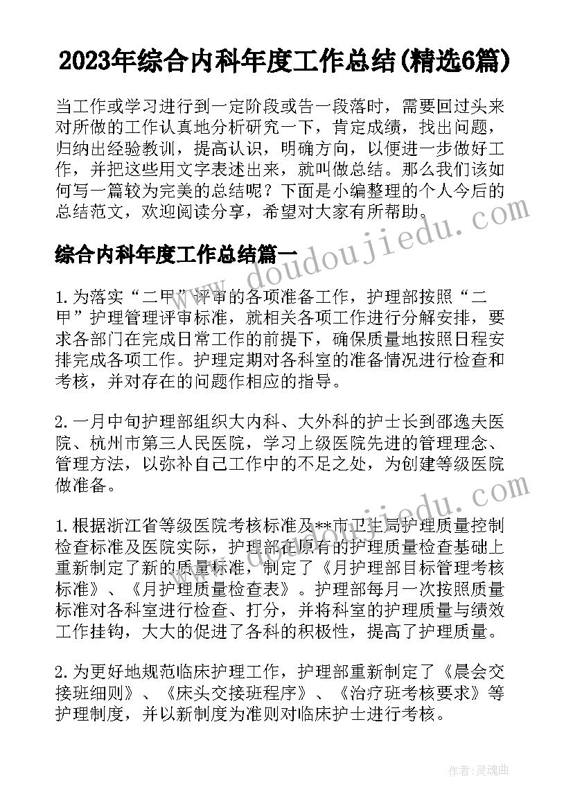 2023年综合内科年度工作总结(精选6篇)