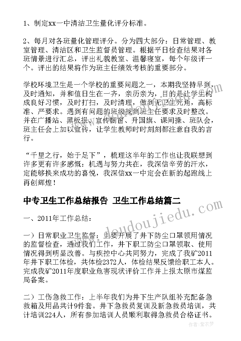 中专卫生工作总结报告 卫生工作总结(通用9篇)