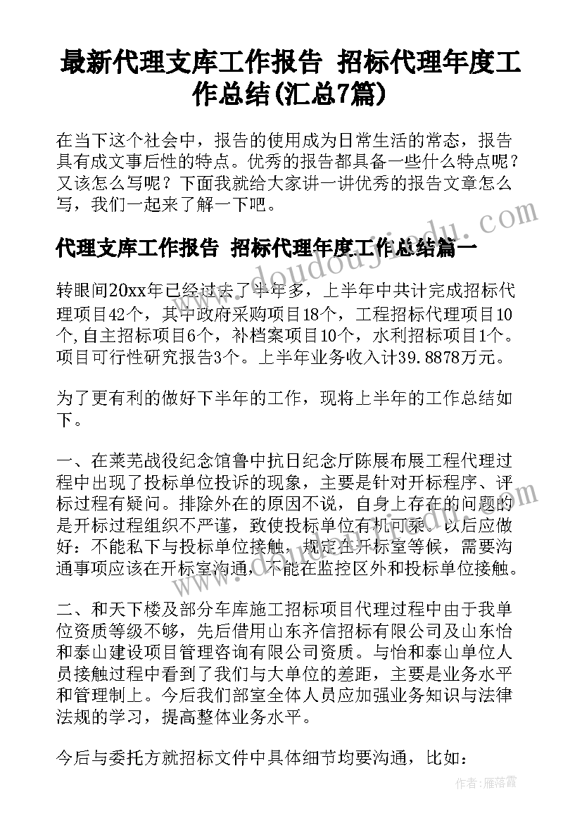 最新代理支库工作报告 招标代理年度工作总结(汇总7篇)