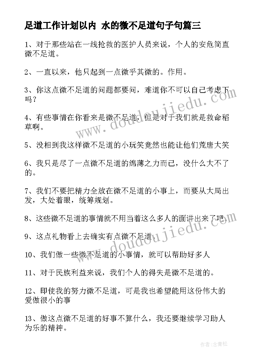 足道工作计划以内 水的微不足道句子句(模板9篇)