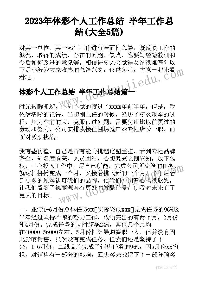 2023年体彩个人工作总结 半年工作总结(大全5篇)