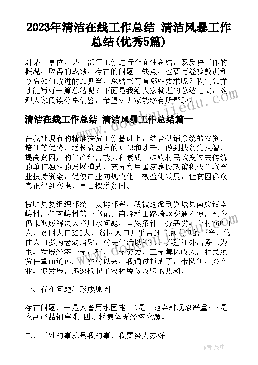 2023年清洁在线工作总结 清洁风暴工作总结(优秀5篇)