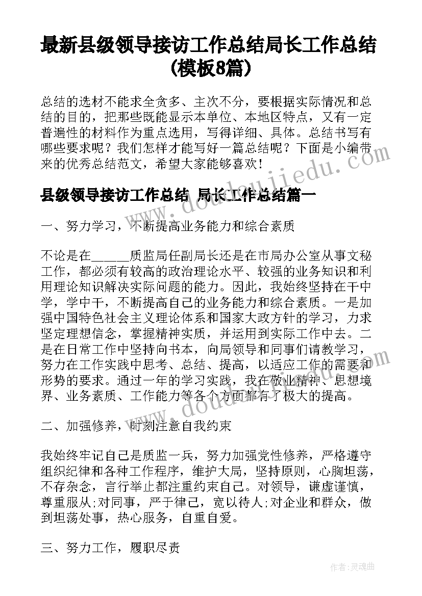 最新县级领导接访工作总结 局长工作总结(模板8篇)