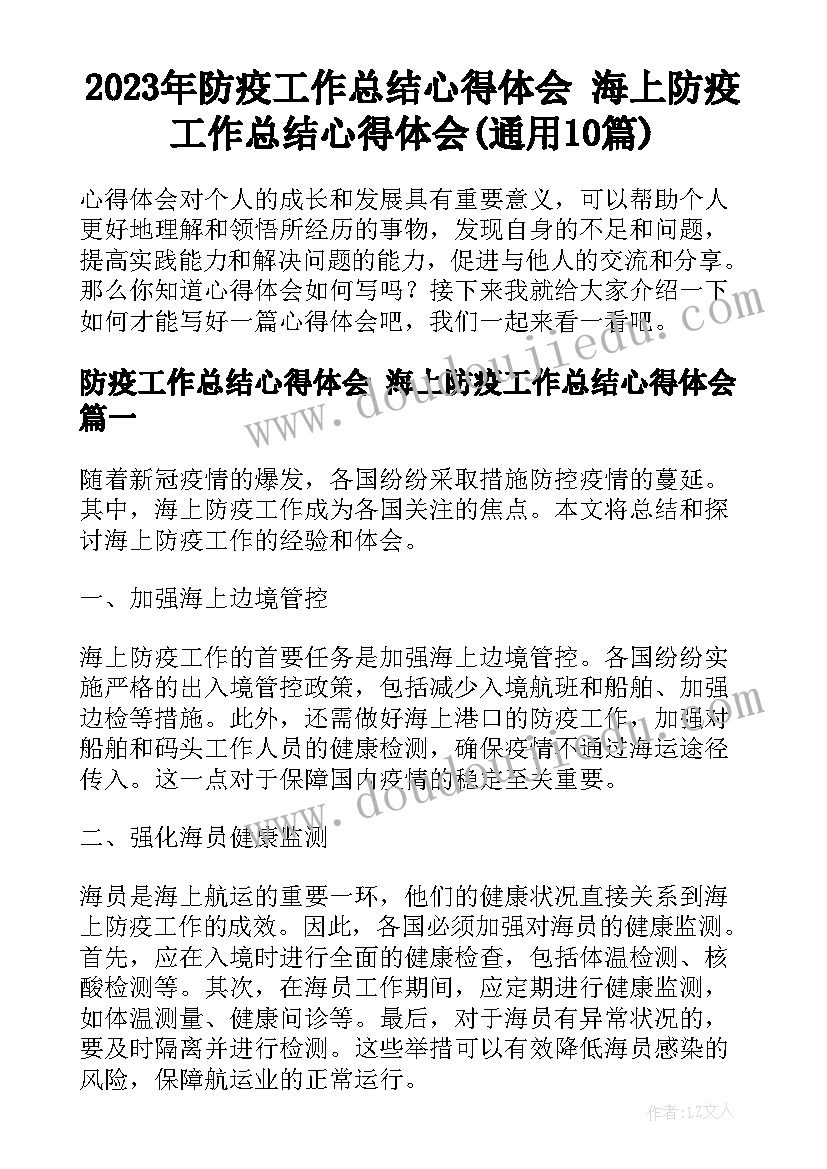 2023年防疫工作总结心得体会 海上防疫工作总结心得体会(通用10篇)