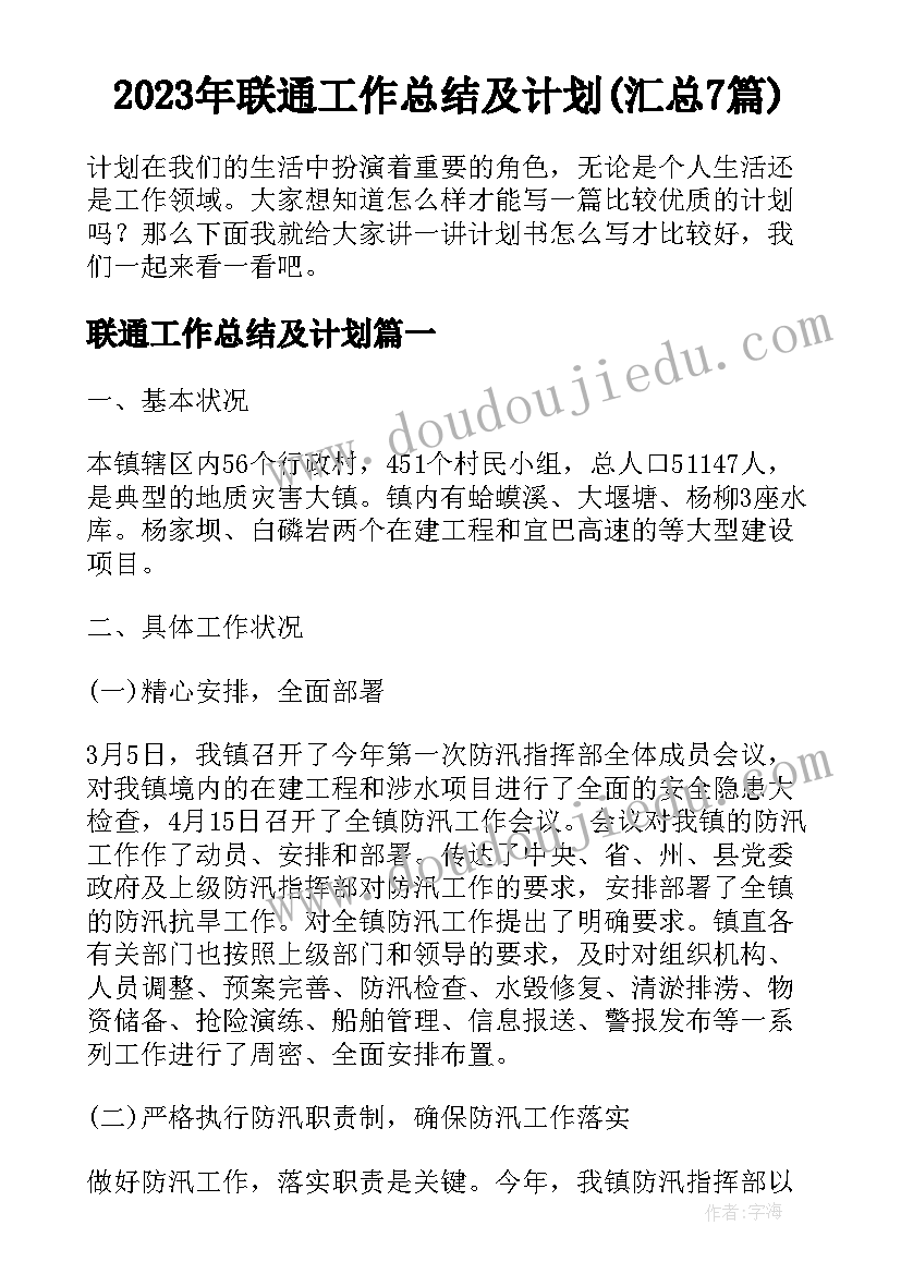 2023年联通工作总结及计划(汇总7篇)