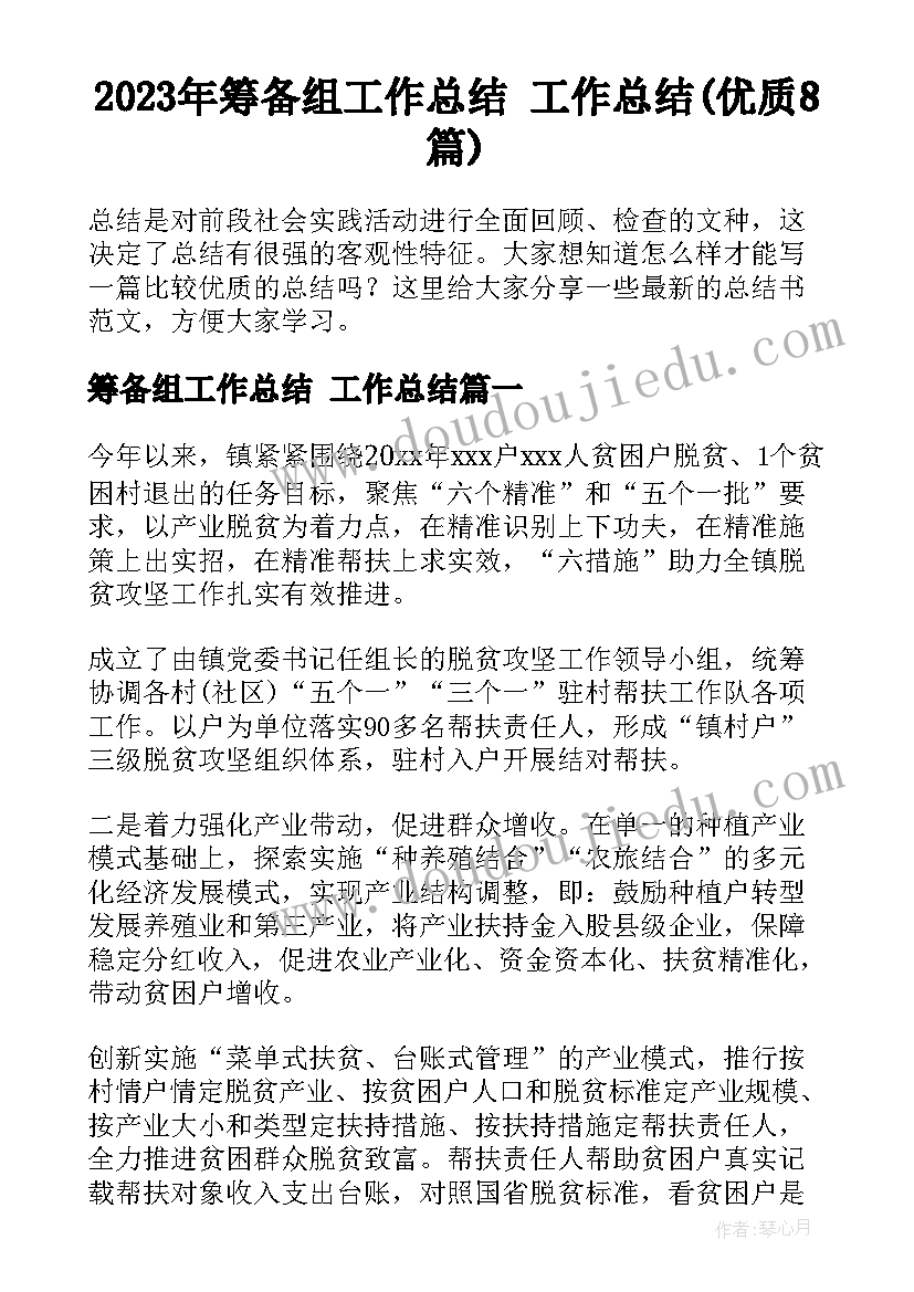 2023年筹备组工作总结 工作总结(优质8篇)