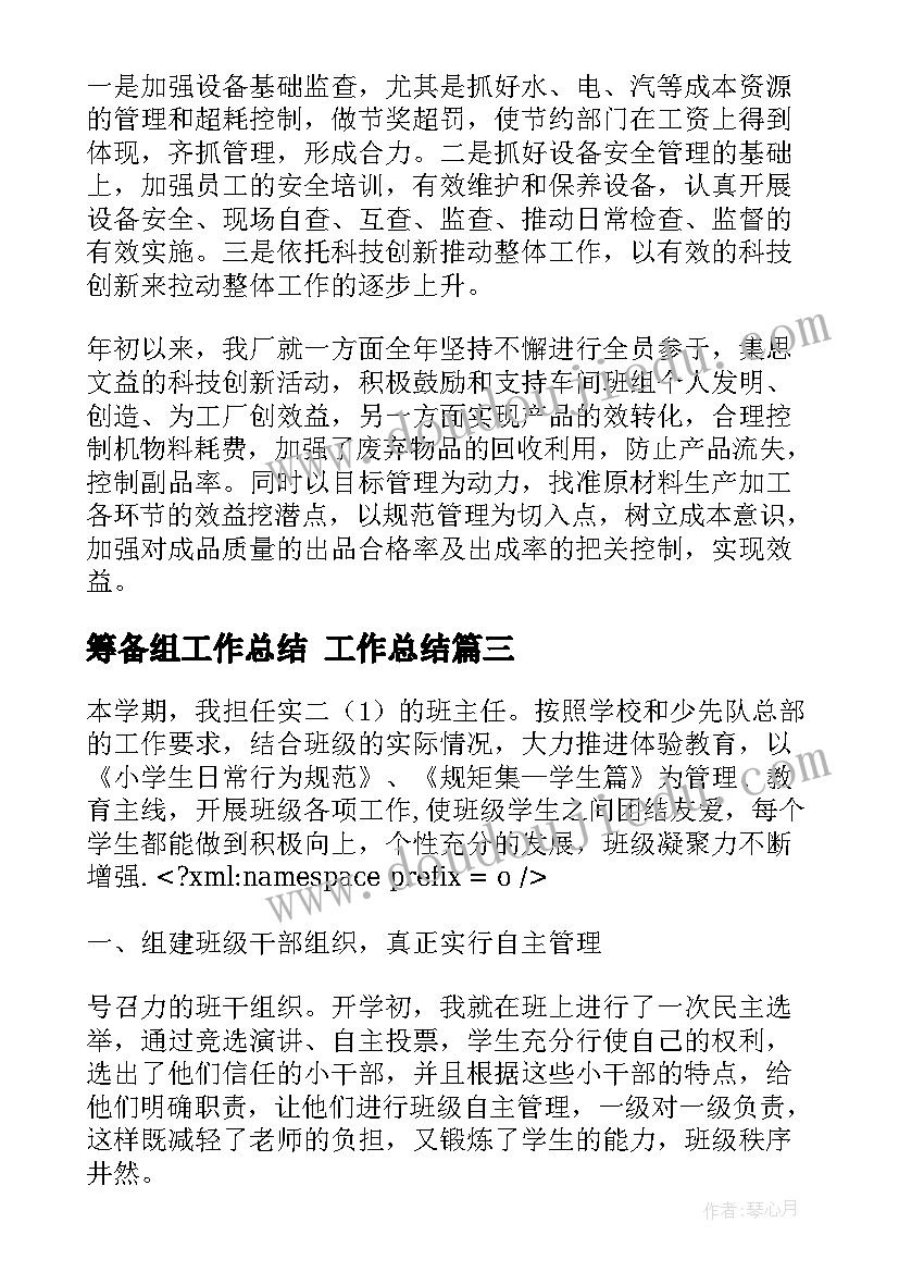 2023年筹备组工作总结 工作总结(优质8篇)