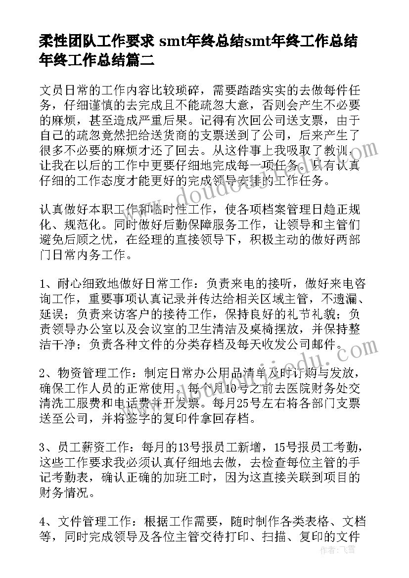 2023年柔性团队工作要求 smt年终总结smt年终工作总结年终工作总结(汇总7篇)