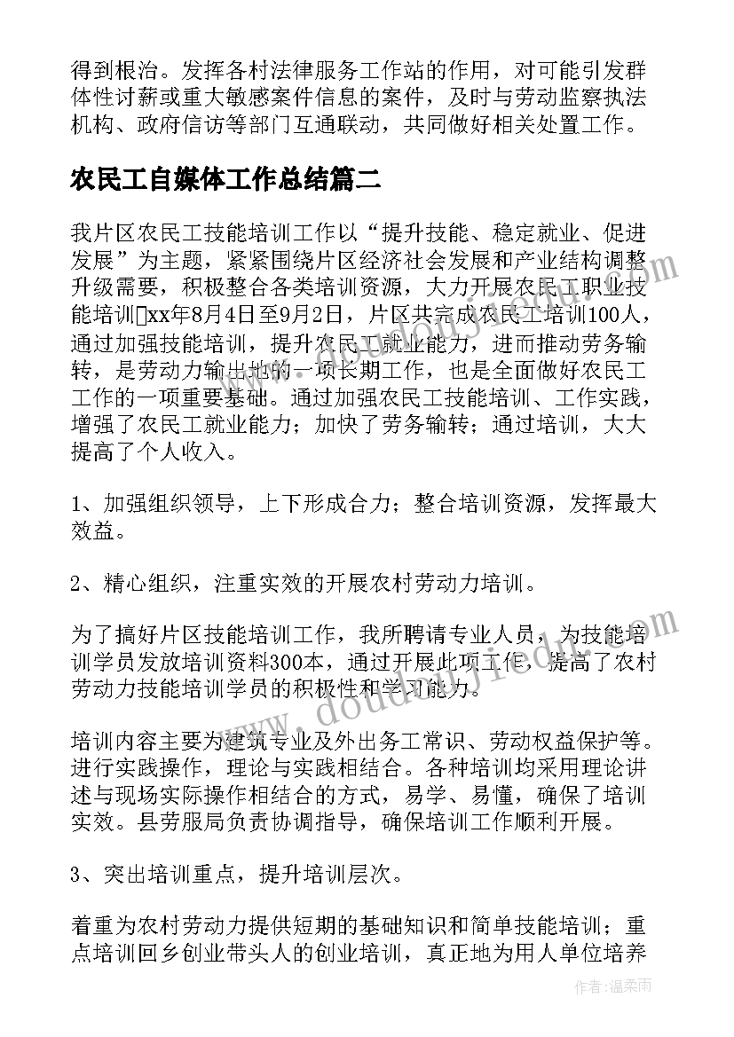 最新农民工自媒体工作总结(通用10篇)