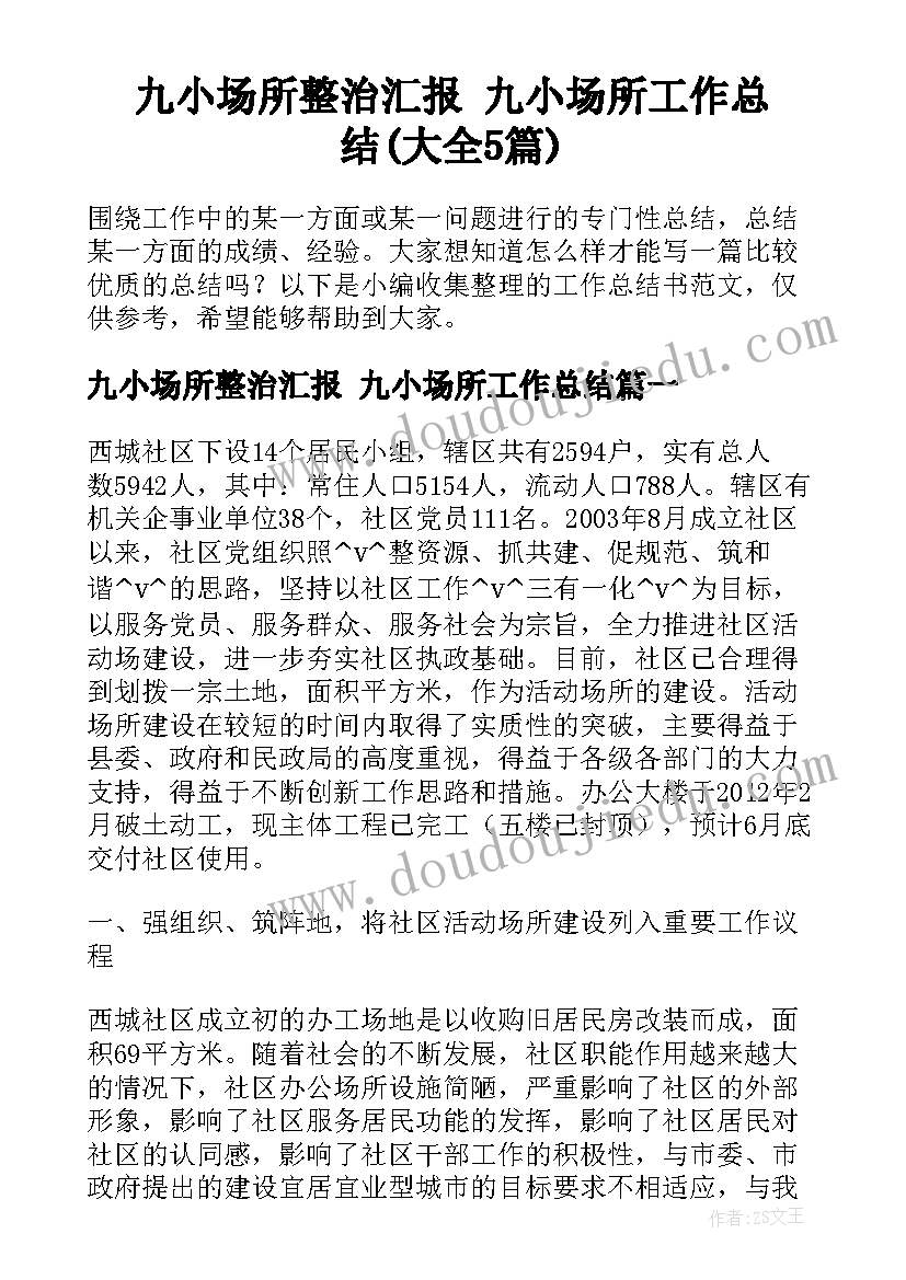 九小场所整治汇报 九小场所工作总结(大全5篇)