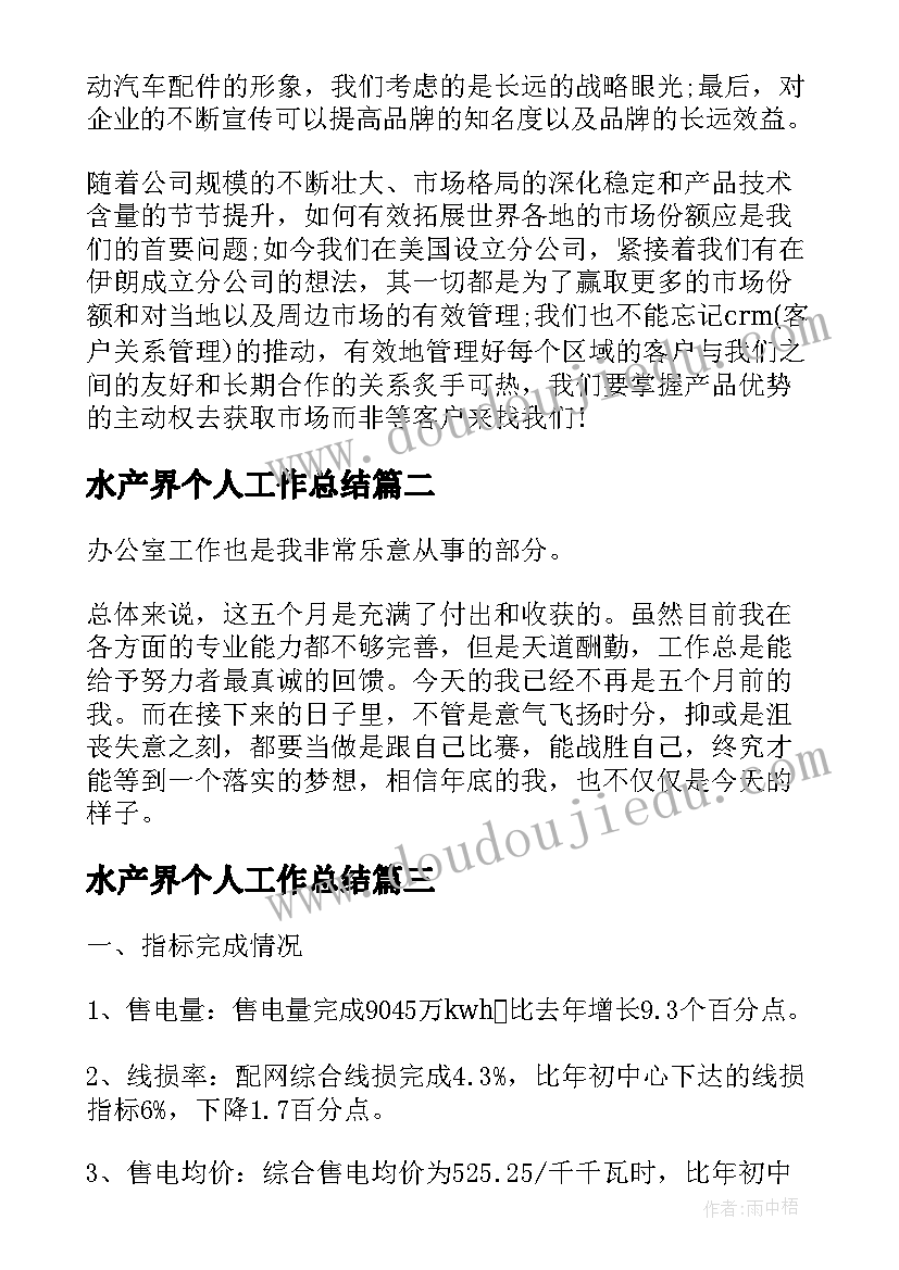 最新水产界个人工作总结(通用6篇)