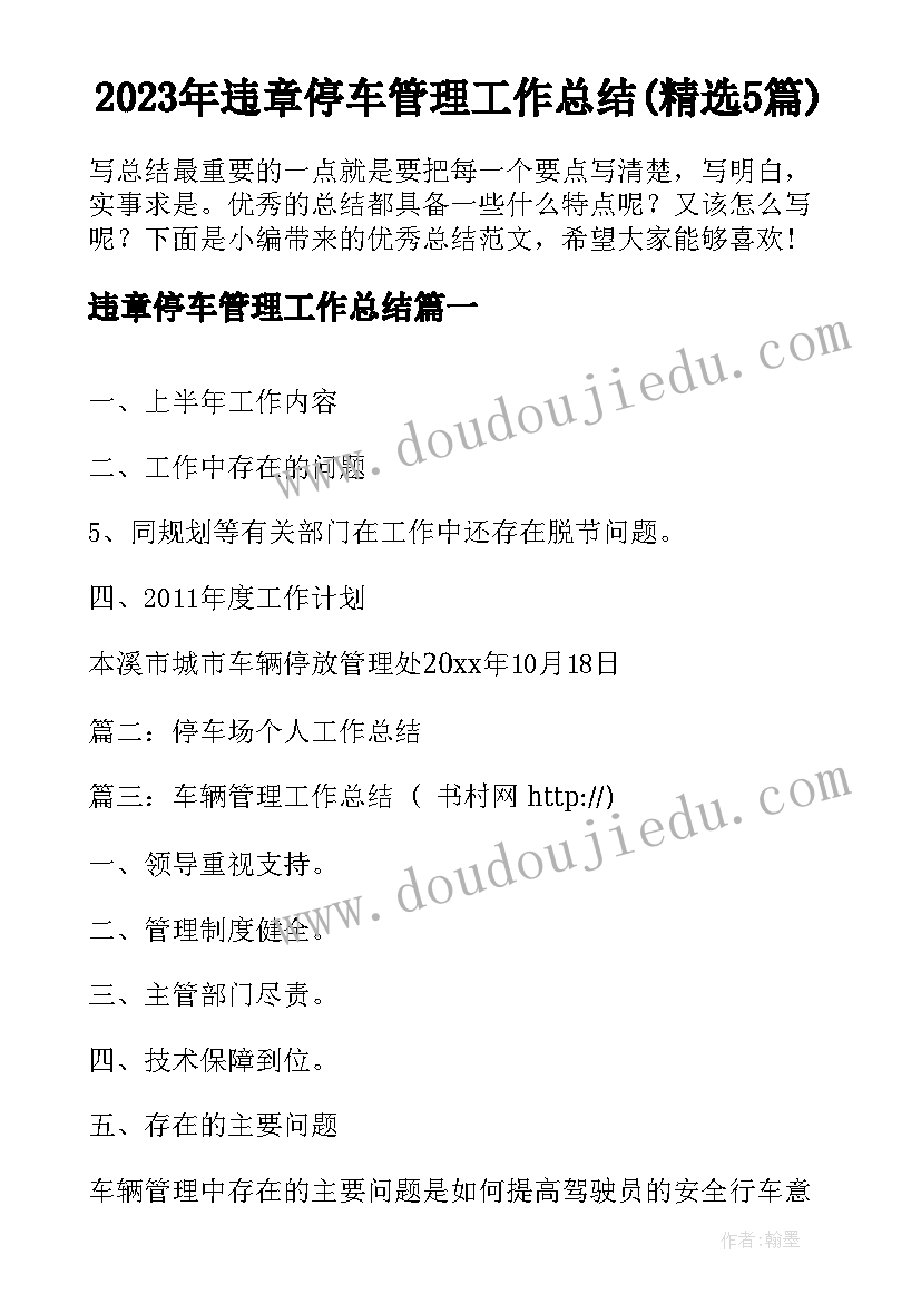 2023年违章停车管理工作总结(精选5篇)