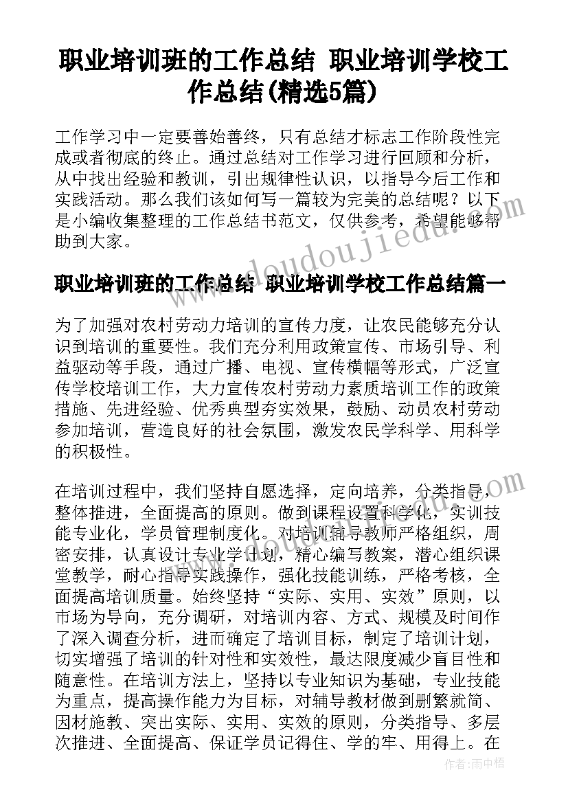 职业培训班的工作总结 职业培训学校工作总结(精选5篇)