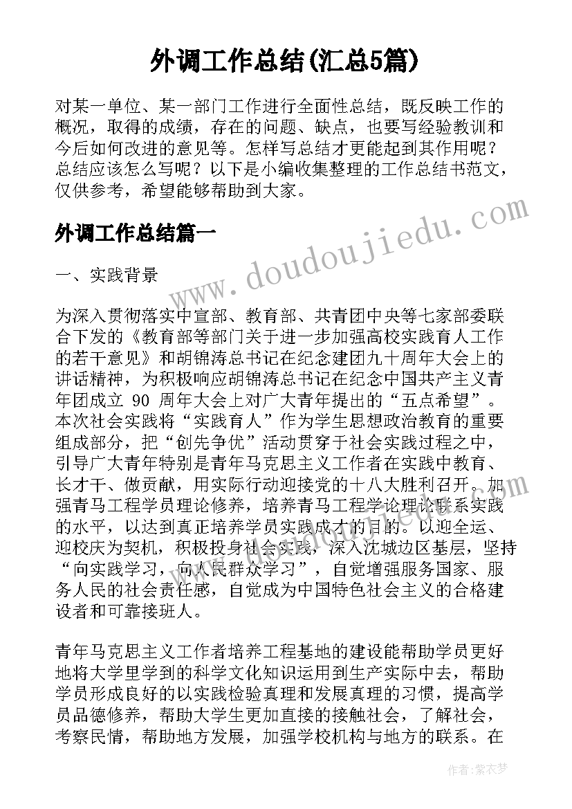 外调工作总结(汇总5篇)