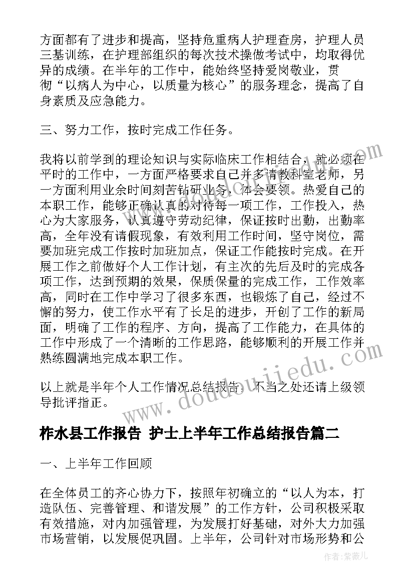 柞水县工作报告 护士上半年工作总结报告(模板9篇)