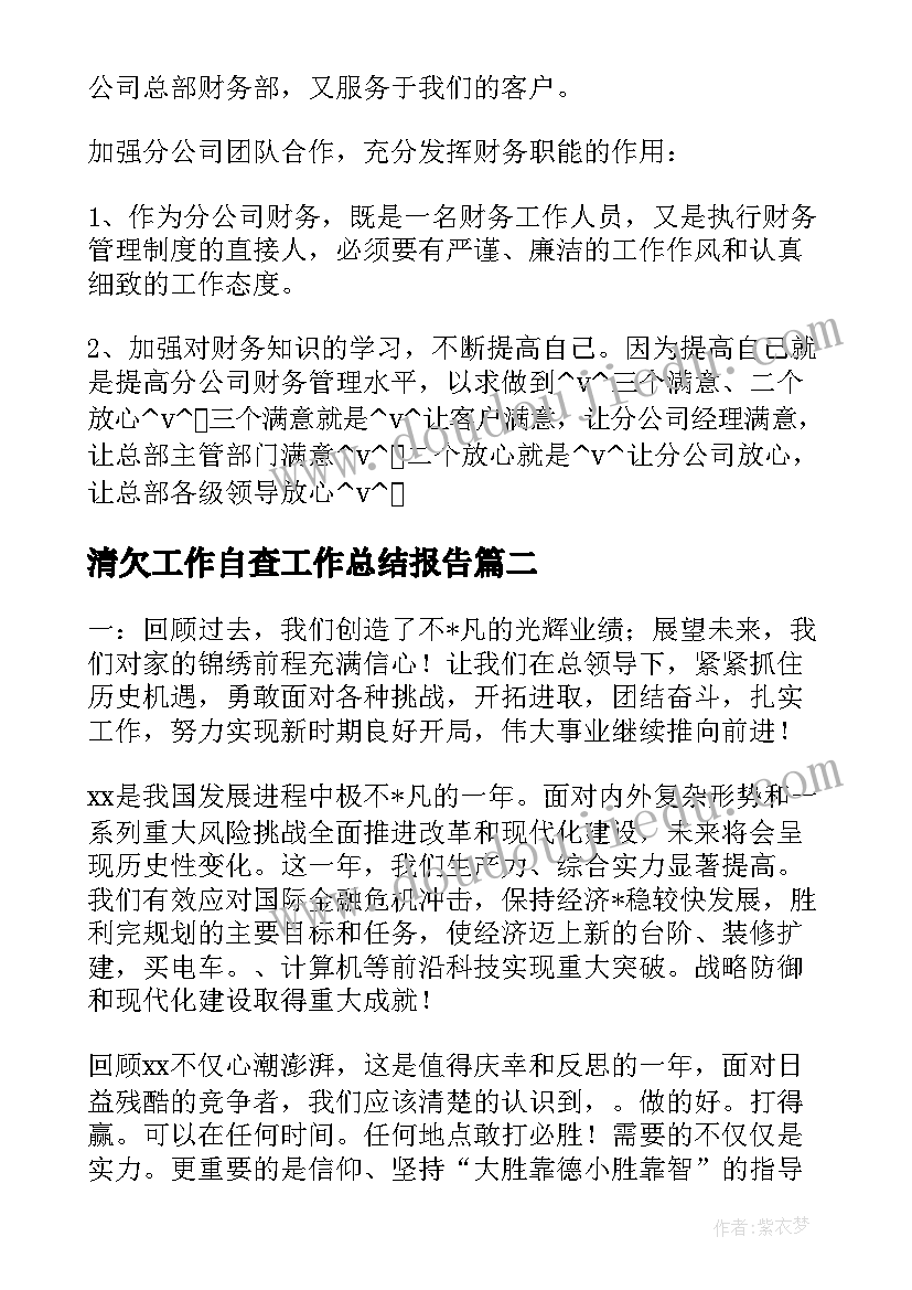 最新清欠工作自查工作总结报告(实用6篇)